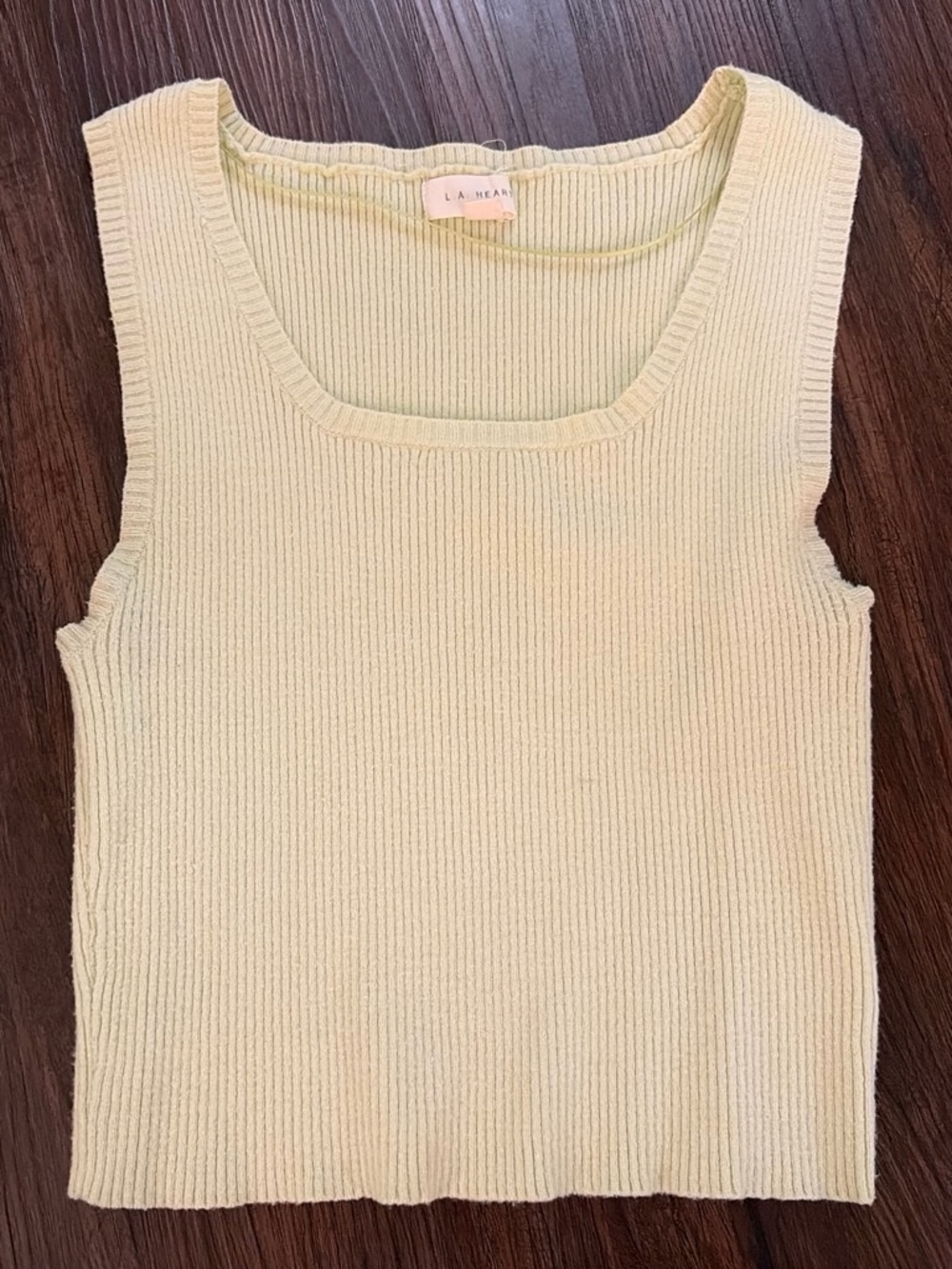 La Hearts Ribbed Square-Neck Tank Top in Pale green